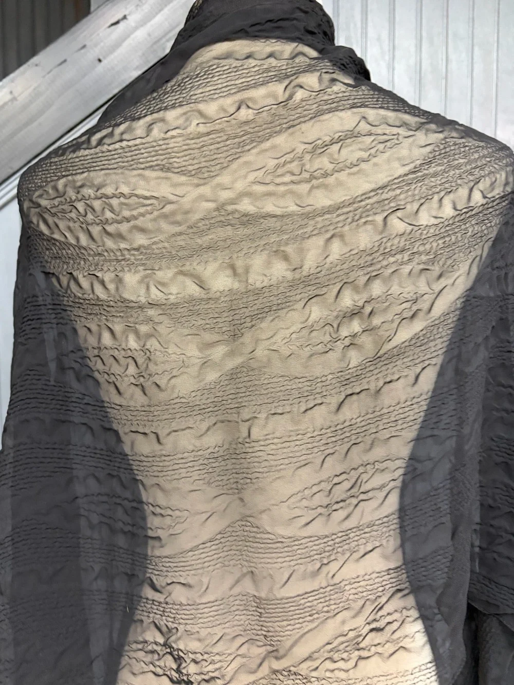 Y2K Black Sheer Crinkle Beaded Fringe Scarf Shawl Wrap Boho Goth